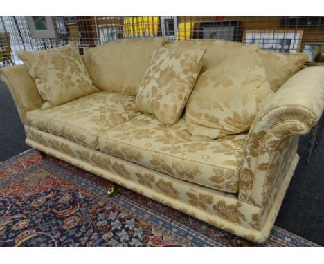 DAVID GUNDRY LARGE DROP-END OR KNOLE SOFA, 'Florence' model, in gold floral damask fabric, 234 x 107 x 89cms Condition Report