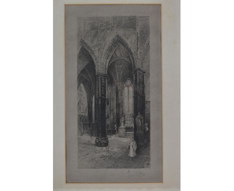 A signed framed and glazed etching, cathedral interior, C.1900. H.72 W.51cm. 