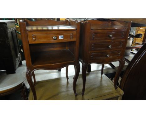Two continental bedside/lamp tables, one fitted with three frieze drawers, the other with a single frieze drawer and open sec