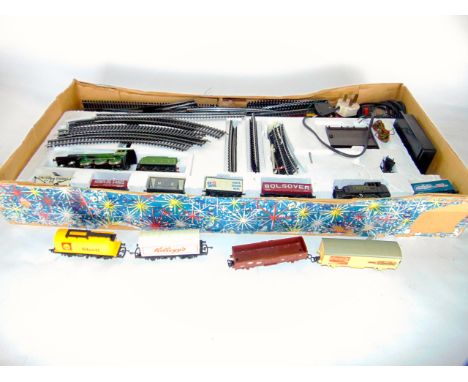A boxed 00 Gauge railway set, to include a Hornby engine various articles of railway stock, track etc