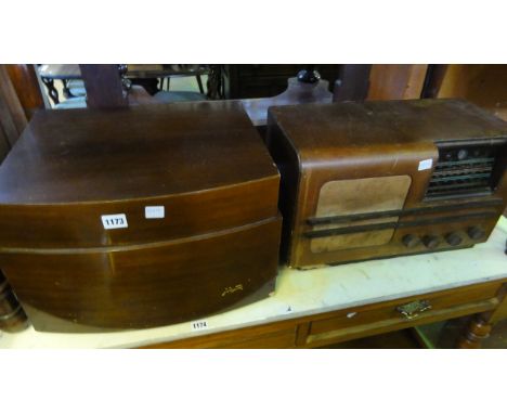 A vintage Pye "The Black Box" mains record player with veneered case together with a further vintage Vidor mains radio