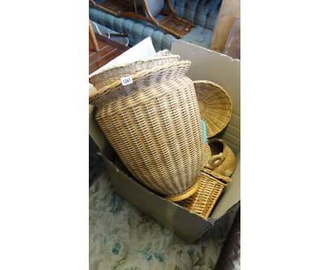 One lot of vintage contemporary wicker baskets of varying size and design