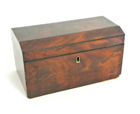 A good quality 19th century mahogany veneered timber caddy, canted domed top revealing a vacant interior with ebony banded bo