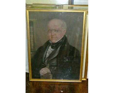 A 19th century pastel portrait/half length study of a gentleman wearing a signet ring and holding a book 75 x 54cm in gilt fr