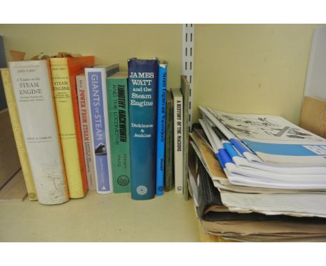 A quantity of books about steam engines and related subjects, titles include A Treatise on the Steam Engine by John Farey (vo