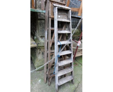Three vintage pine folding A framed step ladders of varying design