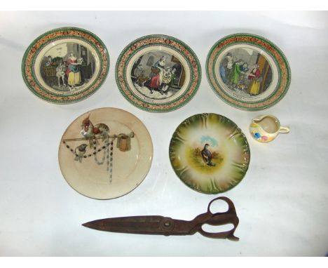 A small miscellaneous collection to include a large pair of 19th century ironwork tailors scissors, together with a selection
