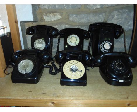 A collection of six various black Bakelite cased vintage telephone sets