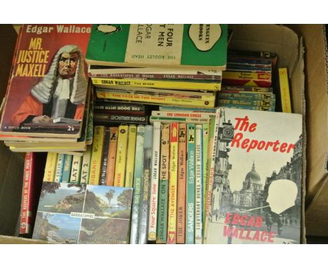 Four boxes of contemporary novels together with a box of vintage paperbacks, mainly thrillers