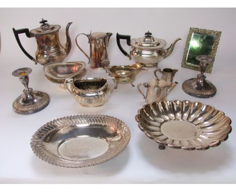 Silver plated wares to include a teapot and hot water pot by Viners of Sheffield together with further milk jug, two handled 