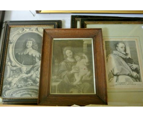 A collection of 18th century black and white engravings of portrait subjects after Van Dyck including George Lord Digby, Earl