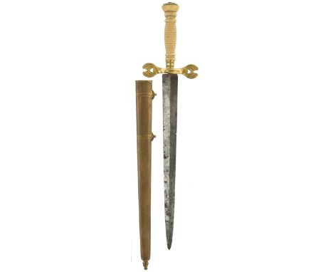 A Georgian naval officer's dirk, 24.5cm flattened diamond section blade decorated with scrolling foliage, edge nicks and pati