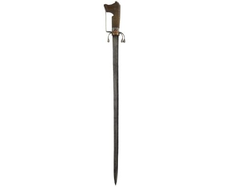 A 19th Century presentation Moroccan Nimcha, 74cm fullered blade, characteristic white metal mounted hilt with exaggerated do