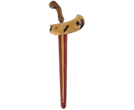 A fine quality gold highlighted Malayan kris, 32cm wavy blackened watered steel blade deeply chiselled at the forte and decor