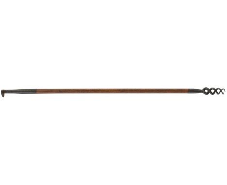 A pair of 19th Century model cannon cleaning accessories, each of 38cm in length and comprising plain wooden haft the first b