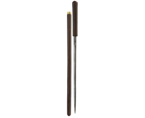 A First World War period swagger swordstick, 34cm flattened diamond section blade etched with scrolling foliage and maker's m