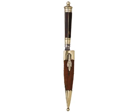 A fine white metal mounted 19th Century Continental hunting dirk in the Corsican fashion, 12cm sharply tapering blade, facete