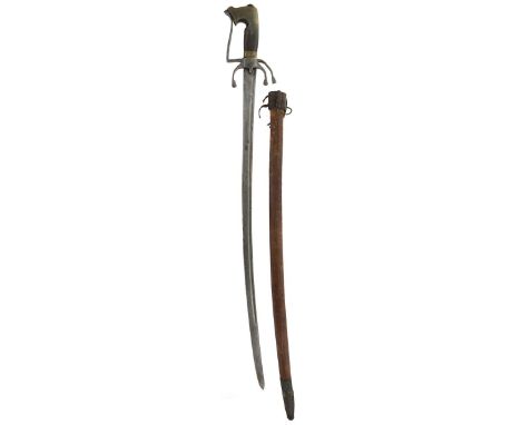 A 19th Century Arab Nimcha, 79.5cm curved fullered blade characteristic hilt with exaggerated downturned quillons, traditiona