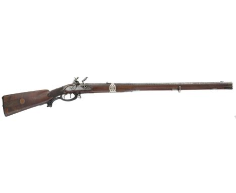 A 22-bore Continental flintlock sporting rifle, 31inch sighted two-stage barrel profusely decorated along its entire length w