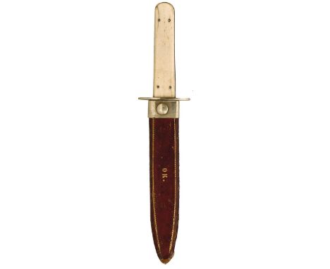 A 19th Century bone mounted English Bowie knife, 18cm blade with spear point, white metal mounted hilt with two-piece riveted
