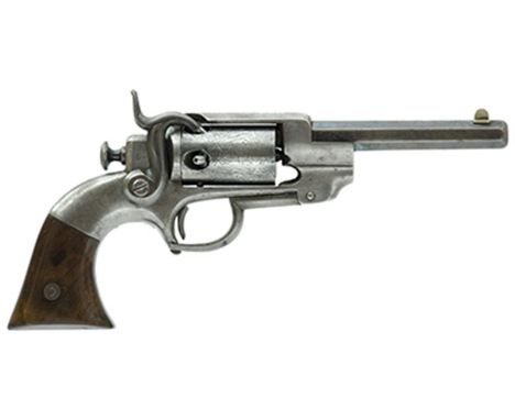 An Allen & Wheelock five-shot percussion Pocket Sidehammer revolver, 4inch sighted octagonal barrel with traces of blued fini