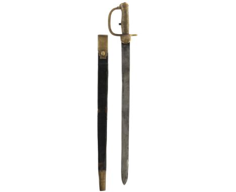 A Baker Rifle type bayonet, the blade partially stamped Osborn & Gunby on the back edge, characteristic ribbed brass hilt wit