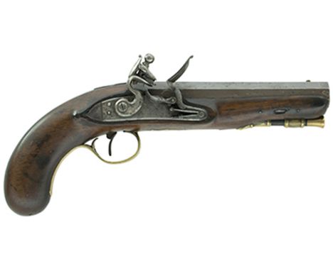 An 18-bore flintlock travelling pistol marked Nock, 6inch sighted octagonal barrel engraved H-NOCK-LONDON, border engraved st