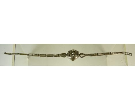 A ladies sterling silver and marcasite set manual wind wristwatch, the silvered dial marked "Effee" with sprung pierced and m