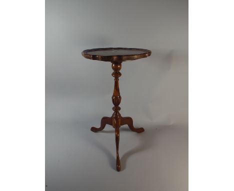 A Burr Walnut Tripod Wine Table with Vase Support, Scalloped Edge, 31cm Diameter