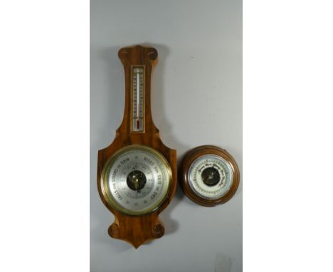 A Mid 20th Century Walnut Cased Aneroid Wheel Barometer and A Circular Example