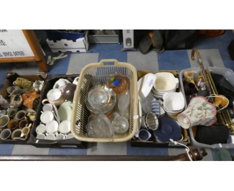 Five Boxes of Various Ceramics, Glass Ware, Kitchen Wares, Walking Stick, Table Lamps, Music Stand Etc