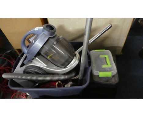 A Box Containing Vacuum Cleaner, Tools, Horse Print, Store Stool
