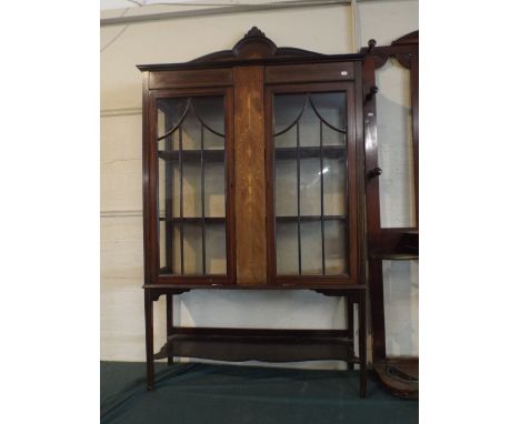 An Inlaid Edwardian Mahogany Display Cabinet with Raised Gallery on Tapering Square Supports with Stretcher Shelf, 110 cm Wid