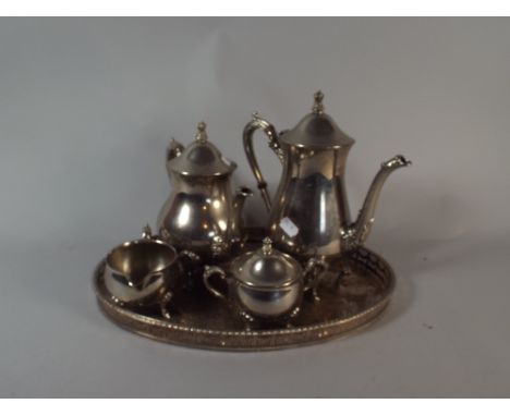 A Four Piece Silver Plated Tea Service on Oval Galleried Tray 