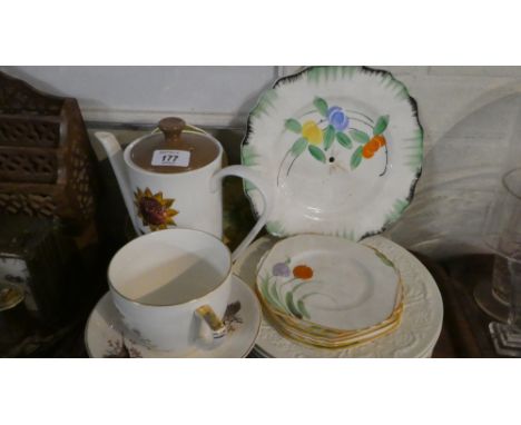 A Tray of Ceramics to Include Coffee Pot, Trefoil Dish, Egg Cups, Sylvac Fish Sauce Boat Etc