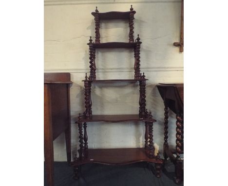 A Victorian Mahogany Five Shelf Whatnot with Barley Twist Supports, 70 cm Wide