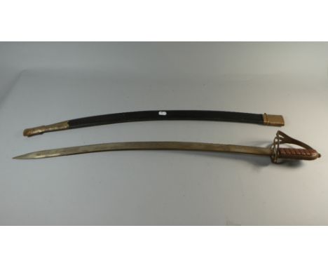 A Reproduction Leather Handled Cutlass in Scabbard, 88 cm Long