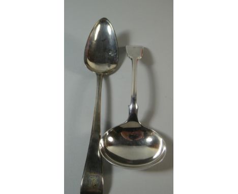 A Silver Ladle and Georgian Silver Serving Spoon 