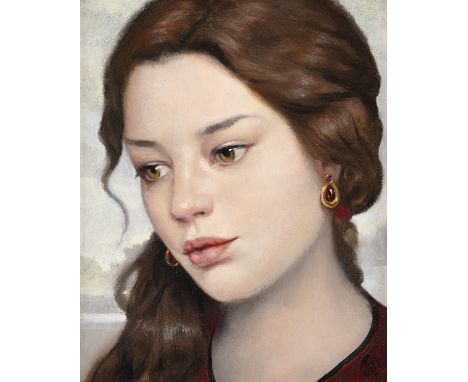 Ken Hamilton (b.1956)Portrait of a GirlOil on board, 24 x 19cm (9½ x 7½'')Signed with monogram