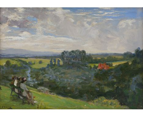 Sir John Lavery RA RSA RHA (1856-1941)The Red House - from the Phoenix ParkOil on canvas board, 25 x 35cm (10 x 15)Signed; si