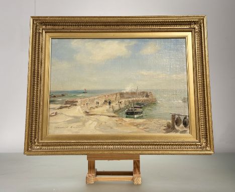 William Marshall Brown R.S.A., R.S.W. (Scottish, 1863-1936), An East Neuk Harbour, signed lower left, oil on board, framed. 2