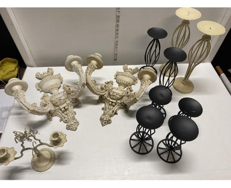 A box full of assorted vintage light fittings, shipping unavailable