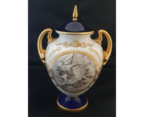 A Royal Worcester limited edition urn relating to the Royal National Lifeboat Institution 137/150. H 21cm