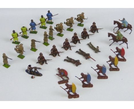 Approximately thirty lead soldiers, including Boer War, Zulu and other natives, Scottish footsoldiers etc, by Johillco, Brita