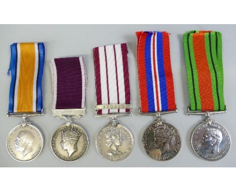 An army Long Service and Good Conduct Medal, awarded to 4740896 Pte.W. Hawkes Y.& L.R. (replacement clasp), a WWI War Medal a