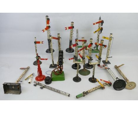 Various makers '0' gauge, nineteen tin-plate signals by Bing, Horny etc including single and double arm and a Hornby electric