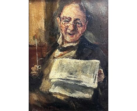 Herbie DELCHER(?) Gentleman With a Pipe, Reading Oil on board
Signed indistinctly lower-left and dated '04
20cm x 14.5cm, 35c