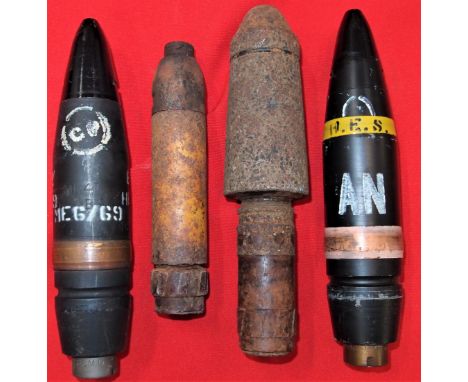 WW2 - modern era artillery projectiles &amp; shells (4). Includes 40mm round, 2 in excellent, 2 in dug condition