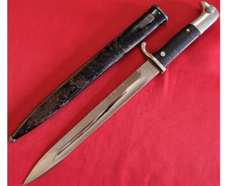 WW2 Nazi Germany KS 98 parade bayonet &amp; scabbard by E Pack &amp; Son. Chequered composite grips, nickel plated doves head