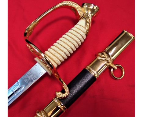 1988 Western Australian Police Bi-Centenary sword &amp; scabbard #56. Gilt plated metal fittings, wire bound faux ray skin gr